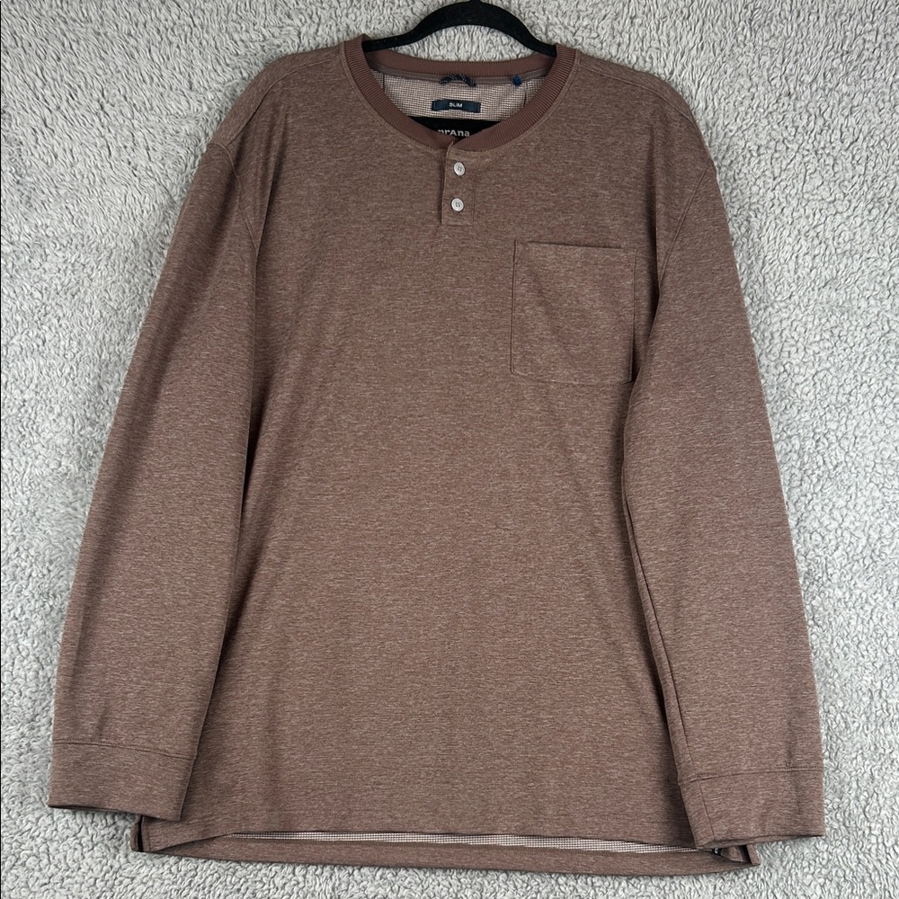 Prana Slim Henley Long Sleeve Shirt Light Brown Marbled Men’s Size XX-LRG